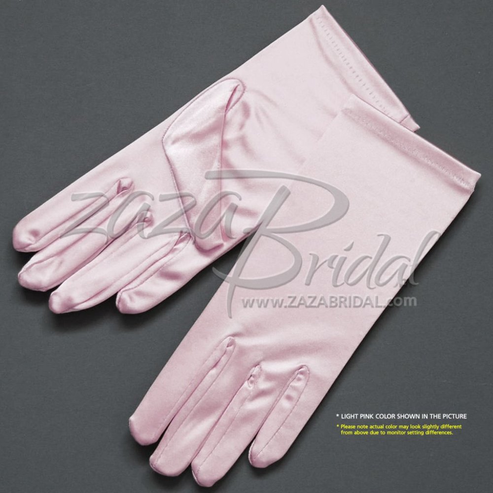Shiny Stretch Satin Dress Gloves Wrist Length 2BL - Light Pink